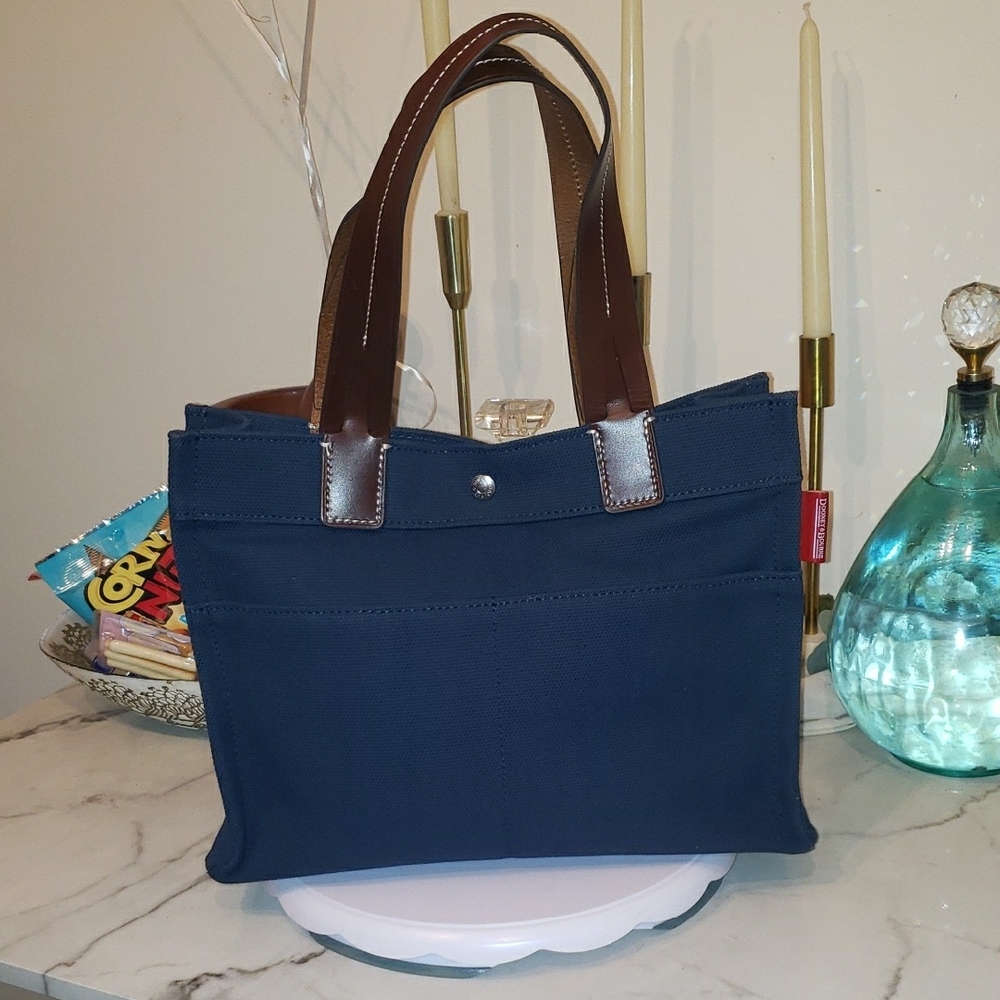 Dooney & Bourke Navy Canvas Tote with Brown Leather Handles - Picture 16 of 17